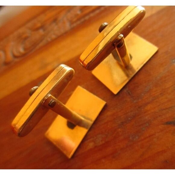 Vintage MCM Cufflinks Set ENGRAVED MONOGRAM  "P.P." initials MID CENTURY - Picture 4 of 4